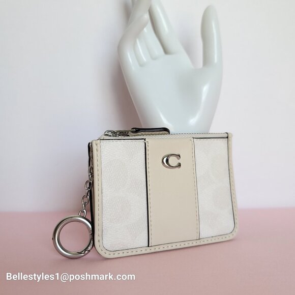 COACH Mini Skinny ID Card Case in Signature Canvas & Leather -White/Chalk color⭐ - Picture 4 of 16